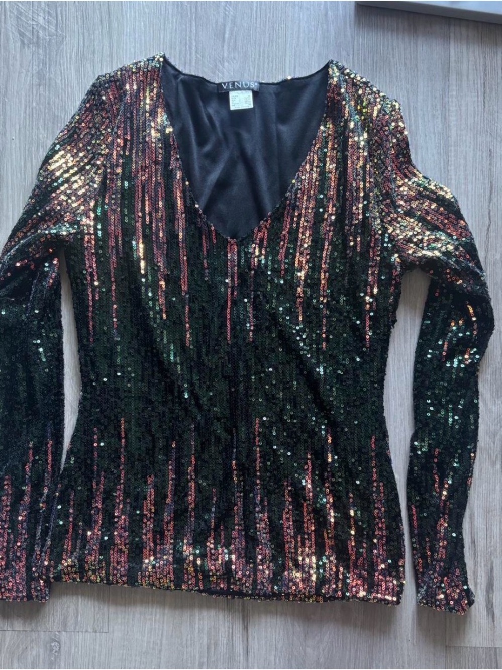 VENUS Black Sequin Top with Iridescent Accents
